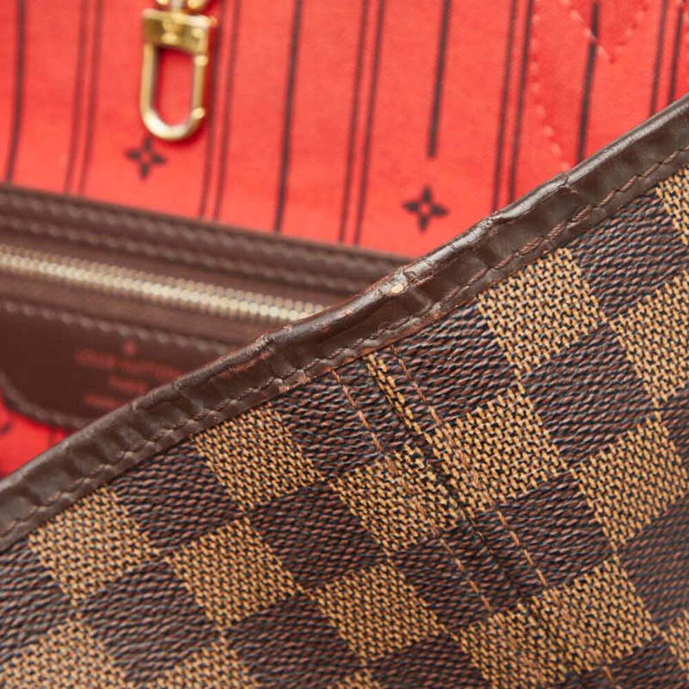 LOUIS VUITTON Authentic Brown Damier Leather Neverfull MM Tote Bag - Picture 9 of 14